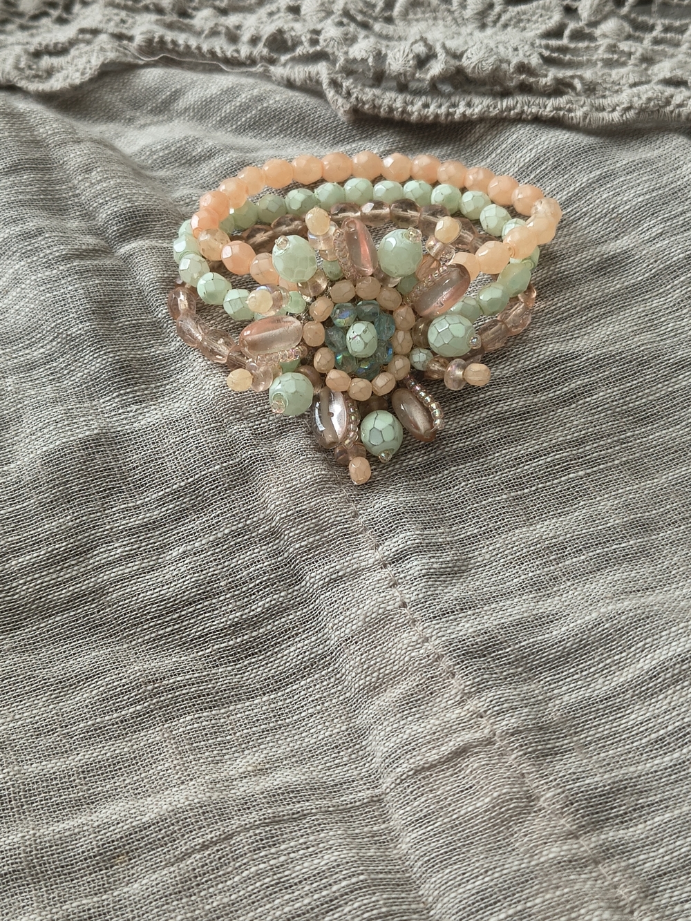 Pastel Beaded Statement Bracelet - Peach & Mint